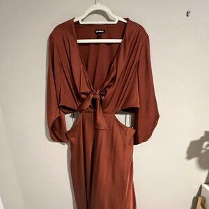 Express Brown Cut Out Tie Front Maxi Dress